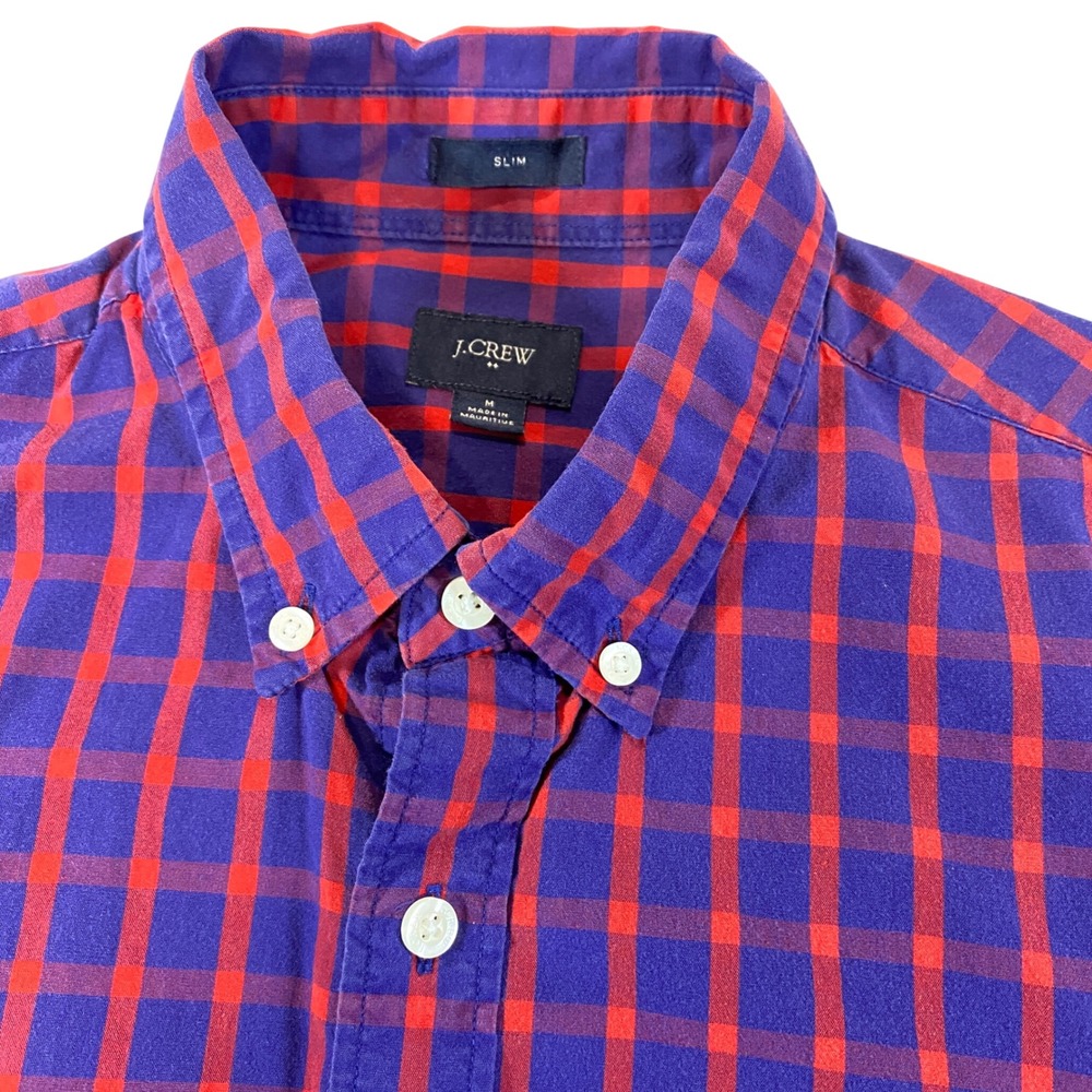 J.Crew Mens Slim Fit Button Down Shirt Purple Red Check Cotton Size Medium‎
